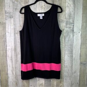Joan Vass Size 3 V-Neck Sleeveless Tank Tunic Sweater Black & Pink Grandma Core